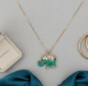 Charming Green Elephant Pendant Necklace with Gold Accents